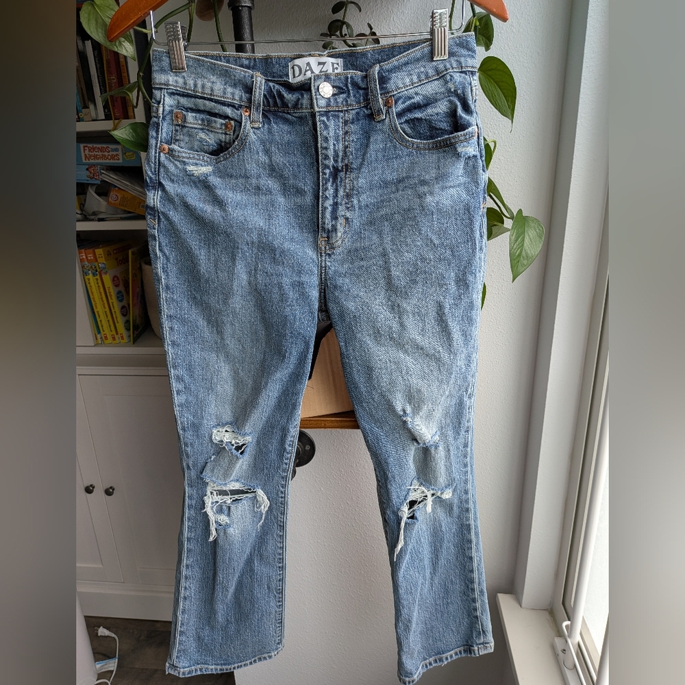Daze Women's Light Blue Distressed Cropped Jeans Anthropologie 27